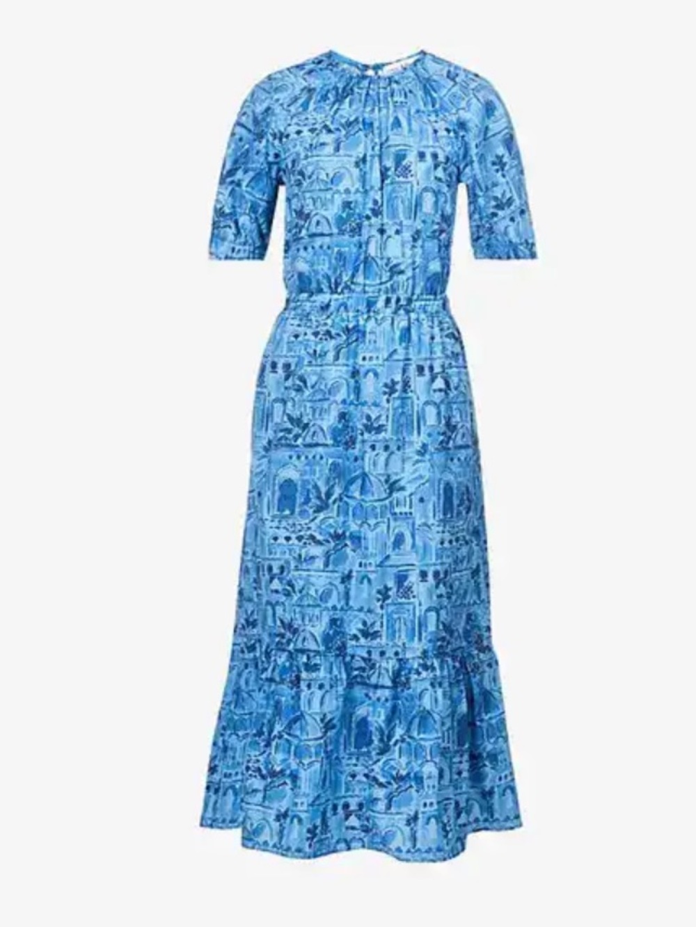 Never Fully Dressed Blue Scenery-Print Cotton Midi Dress